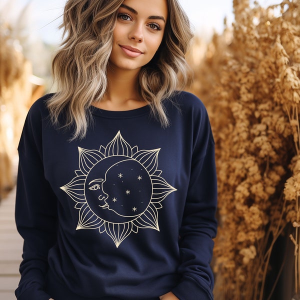 Moon Sweatshirt Fullmoon Sun Stars Sweater Luna Moon Phases Gift Moonlover Cozy Mandala Yoga Boho Chic