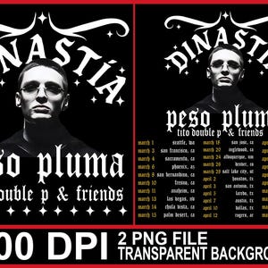 Könnte beinhalten: Schwarz-weiß Konzertplakat mit Peso Pluma und Tito Double P & Friends. Das Plakat enthält Tourdaten und den Text "300 DPI 2 PNG FILE TRANSPARENT BACKGROUND."