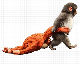 Punch Baby Monkey PNG, Emotional Monkey Art, Mental Health Digital File (Instant Download)