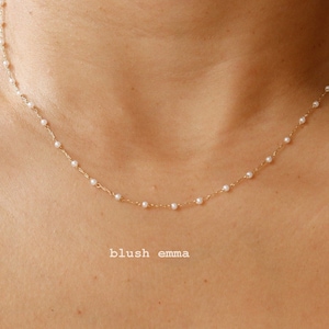 Bare Minimum Tiny Pearl 1mm Small Beaded Pearl Necklace | Bead Boho Clavicle Seeded Dainty Minimalist Jewelry | Chain Bridesmaid Bestie Gift