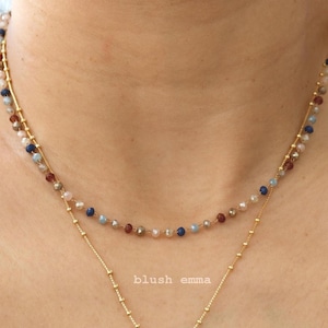 Dark Mood Navy Rust Brown, Moon Beaded Necklace | Crystal Seed Bead Boho Clavicle Dainty Minimalist Jewelry | Chain Bridesmaid Bestie Gift