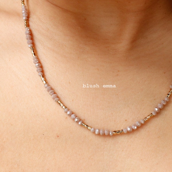 Blush Gold Neutral Beaded Necklace | Pastel Boho Gemstone Seeded Choker | Gem Dainty Minimalist Jewelry | Bridesmaid Best Friend Gift