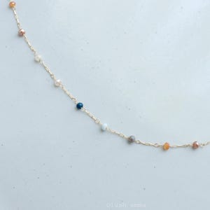 Spaced Warm Tone Small Crystal Beaded Necklace, Bead Boho Clavicle, Orange Blush Dainty Minimalist Jewelry, Bridesmaid Bestie Gift