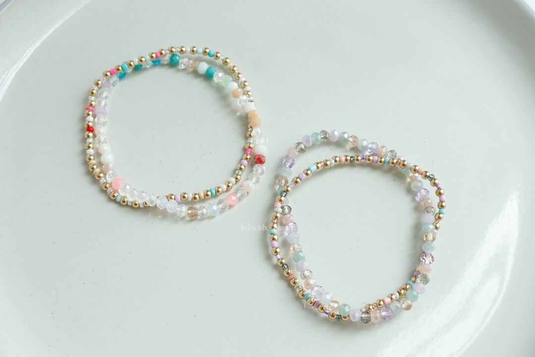 Layered Pastel Combo Beaded Stretch Bracelet | 7.5" Bead Boho Seeded ...