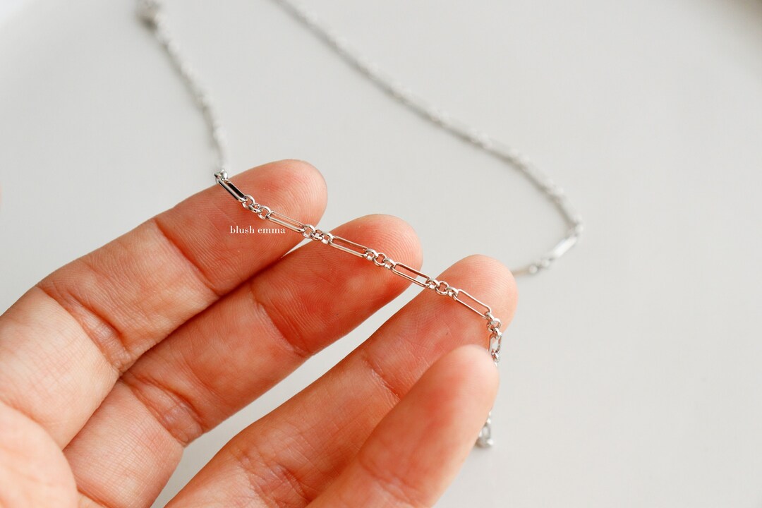 15 Inch Thin Clip Chain Necklace, Rhodium Dipped Perfect for Layering ...