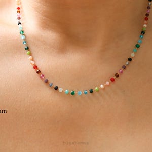 Colorful Rainbow Small Crystal 1.5mm Beaded Necklace, Gem Seed Gold Chain Boho Clavicle, Dainty Minimal Jewelry, Bridesmaid Bestie Her Gift