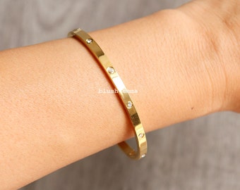 Bracciale rigido con chiusura ovale con pavé di strass / Acciaio inossidabile Oro Argento / Estetico / Gioielli minimalisti delicati / Bestie Regalo per lei