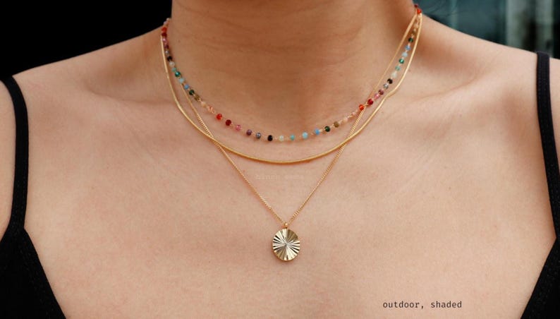 Colorful Rainbow Small Crystal 1.5mm Beaded Necklace, Gem Seed Gold Chain Boho Clavicle, Dainty Minimal Jewelry, Bridesmaid Bestie Her Gift
