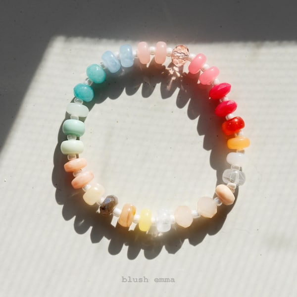 Pastel Colorful Rainbow Mixed Material Beaded Rondelle Bracelet | Seed Bead Boho Dainty | Minimalist Jewelry | Stacking Bestie her Gift