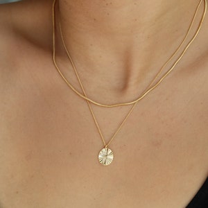 Oval Sunburst Pendant Double Layer Necklace | Boho Gold, Silver Choker | Dainty Minimalist Jewelry | Chain Bridesmaid Best Friend Gift her