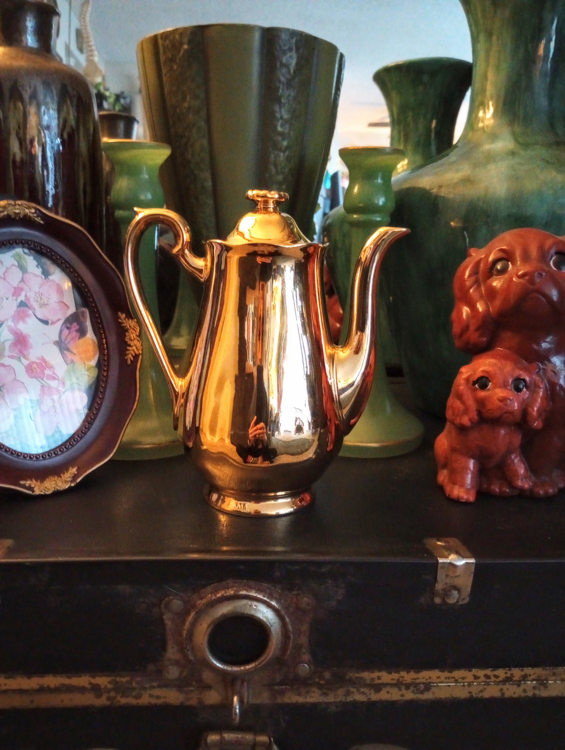 Antique Hall Golden Glo 22 K Gold Coffee Teapot Vintage Kitchenware