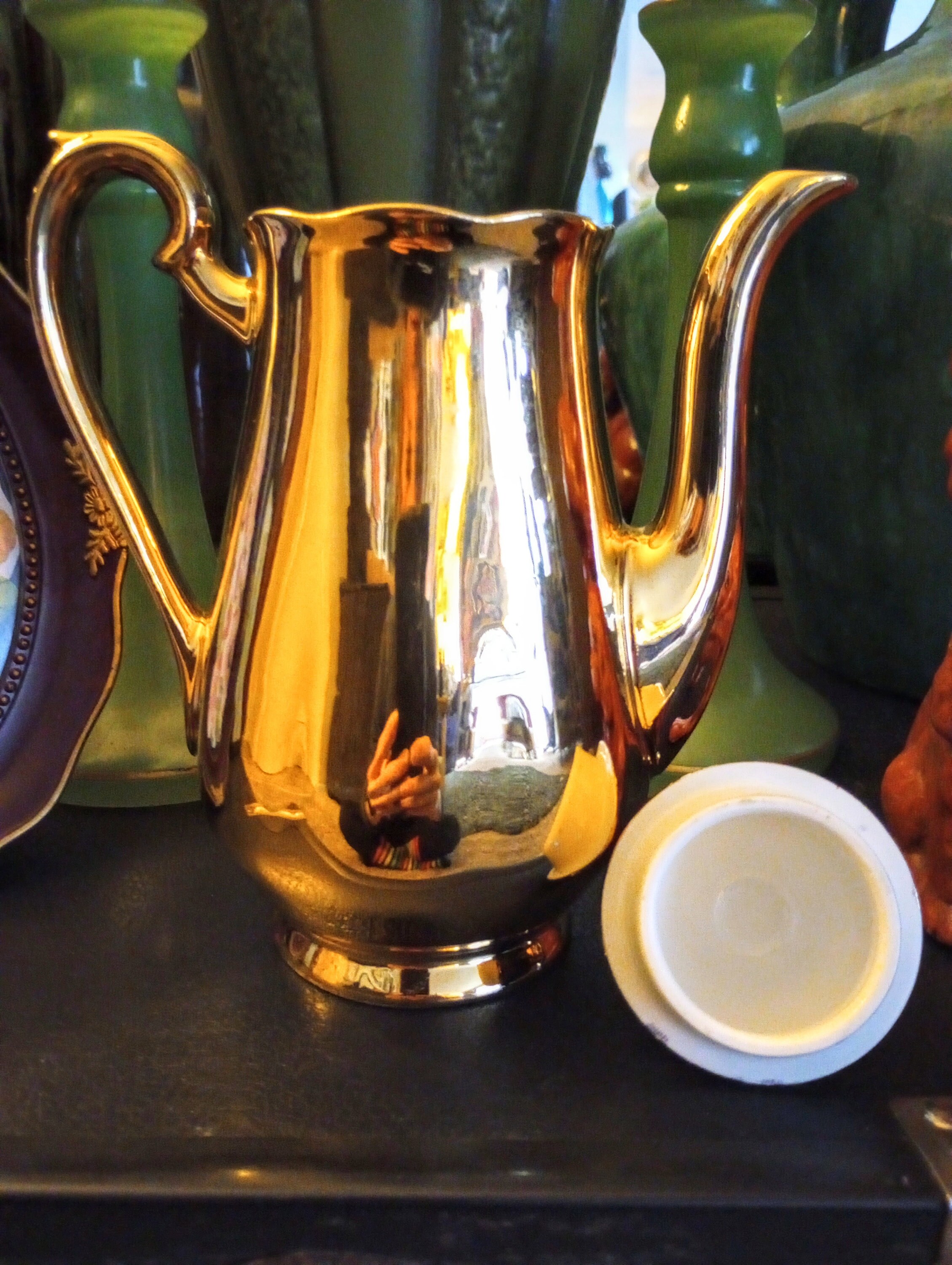 Antique Hall Golden Glo 22 K Gold Coffee Teapot Vintage Kitchenware