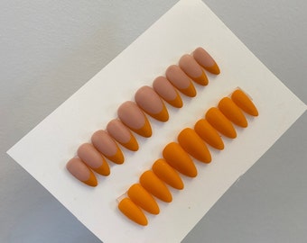Orange Matte Nails | Custom Press On Nails | French Tip Nails | Fall Press On Nails | Basic Nails | Fake Nails | Nailsdonebyky