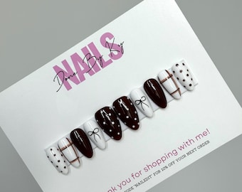 Black Bow Press On Nails | Press On Nails | Fall Press On Nails | Polka Dot Nails | Gift Set | Fake Nails | Nailsdonebyky