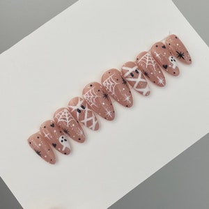 Halloween Ghost Press On Nails | Fall Press On Nails | Halloween Press On Nails | Fake Nails | Glitter Nails | Nail Gift Set