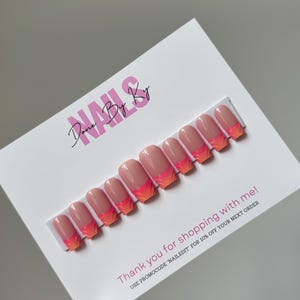 Pink Ombre Press On Nails | Pink Nails | French-Tip Nails | Summer Nail Art | Pink Press On Nails | Fake Nails