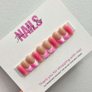 Pink Aura Press On Nails | French Tip Nails | 3D Nail Art | White and Pink Nails | Pink Press On Nails | Fake Nails | Glam Nails | Gift Set