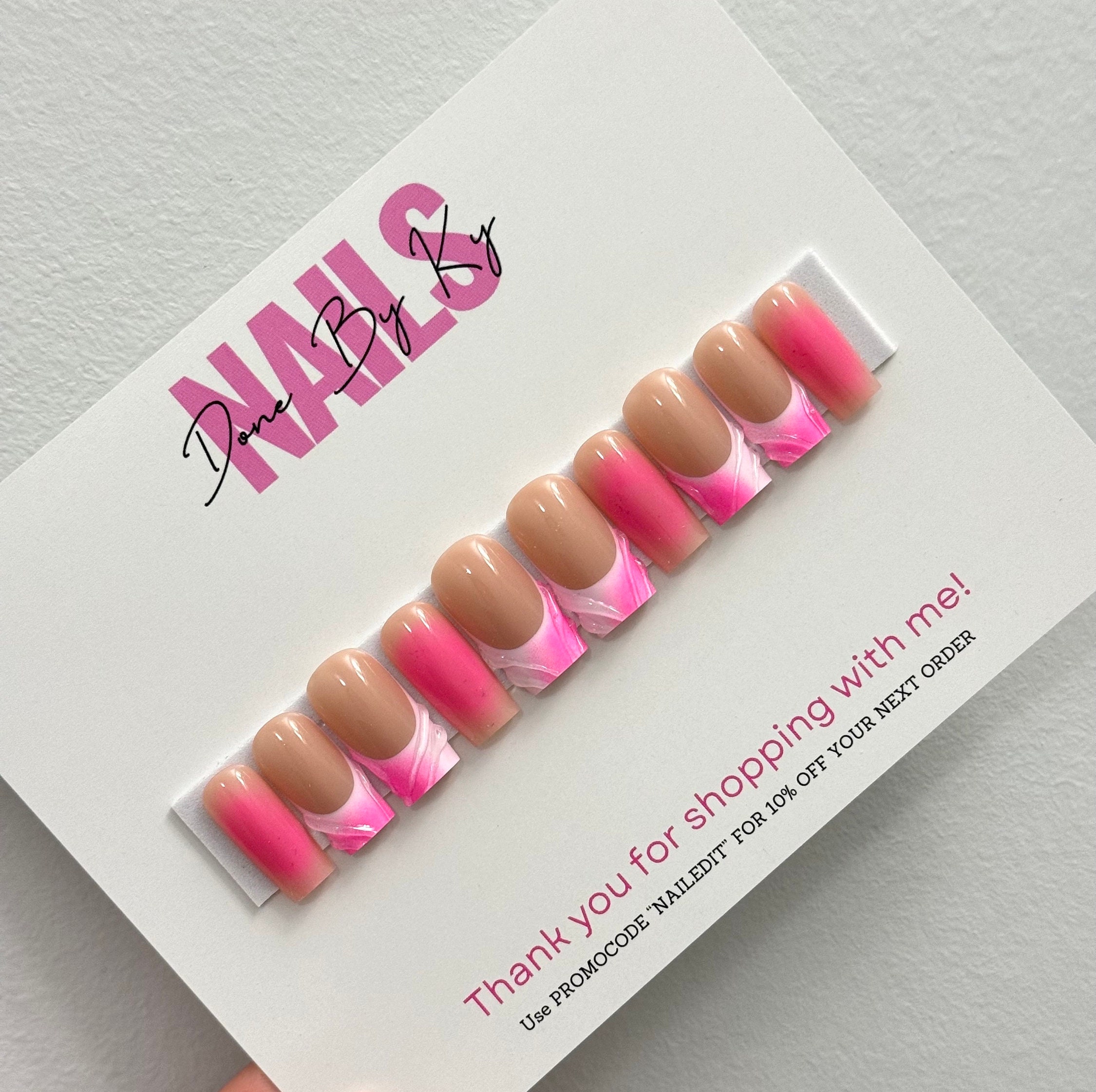 Pink Aura Press On Nails | French Tip Nails | 3D Nail Art | White and Pink Nails | Pink Press On Nails | Fake Nails | Glam Nails | Gift Set