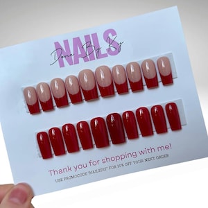 Handmade Red French Tip Press On Nails: Basic Nail Art Set