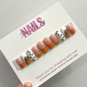 Orange Pumpkin Press On Nails | Fall Nails | Halloween Press On Nails | Custom Nails | Fake Nails | Gold Chrome Nails | Gift Nail Set