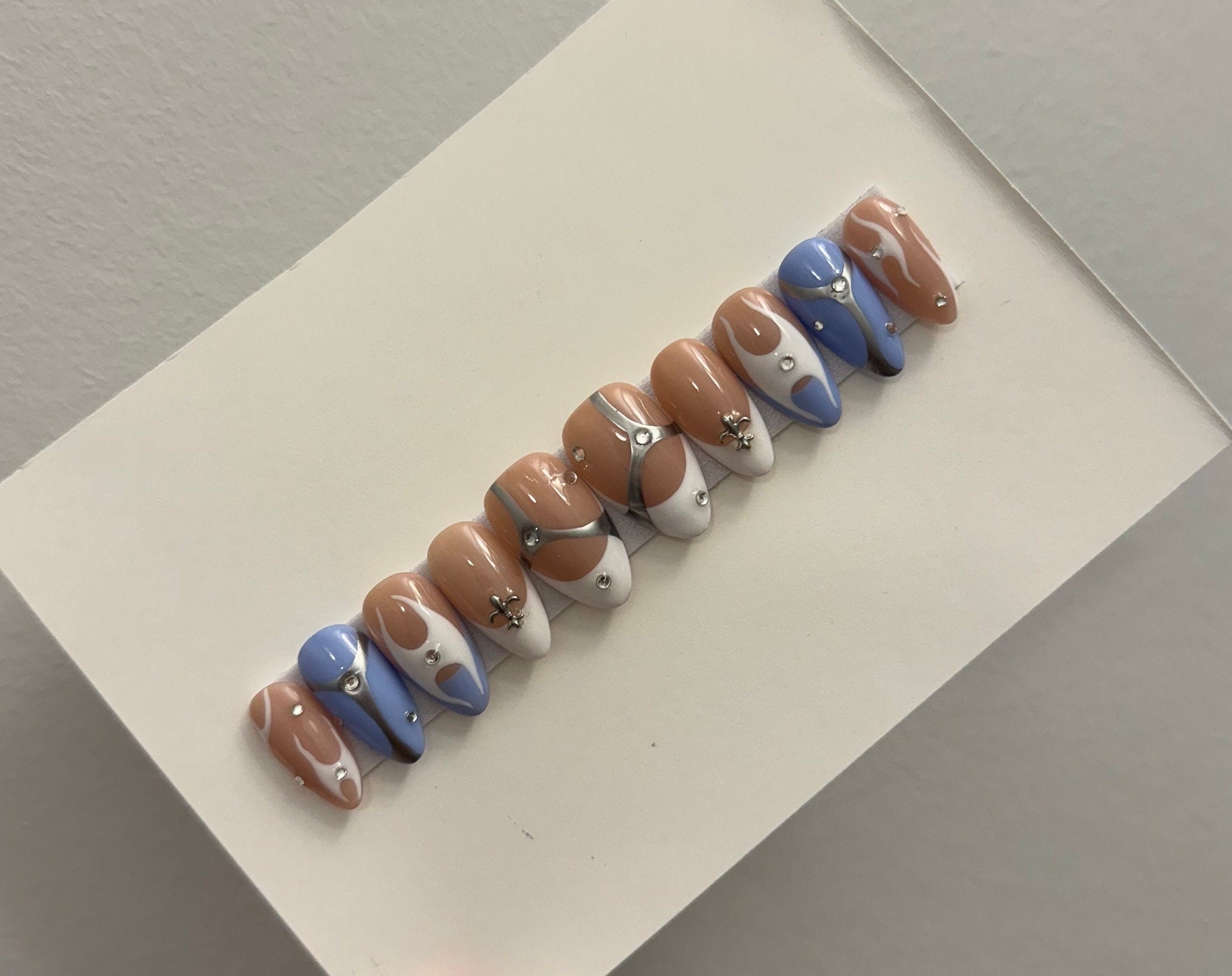 Blue and Silver Press On Nails | Press On Nails | Nail Art | French Tip Nails | Silver Nails | Chrome Press On Nails | Fake Nails