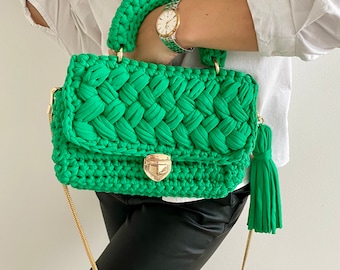 Marshmallow Bag/Premium Designer Bag/Handmade Evening Bag/Handmade Knitted Bag/Luxury Bags/Green Bag/Colorful Green Handbag
