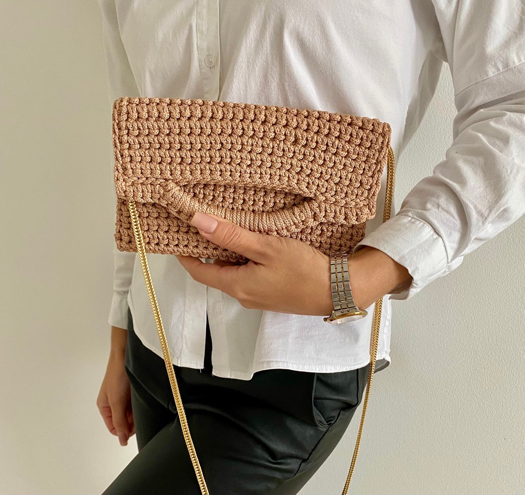 Crossbody/handmade Evening Bag/handmade Knitted Bag/gold Etsy
