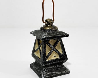 Vintage Miniature Lantern - Decorative Toy Lantern w/ Copper Wire Handle - Cozy Autumn Winter Foggy Night Decor, Small Ornament Drop