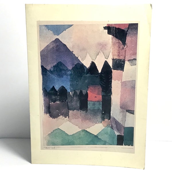 Vintage MOMA Notecard - Föhn Wind: In Franz Marc’s Garden by Paul Klee, Watercolor Landscape, Collage Art Supplies, Journal Scrapbooking Art