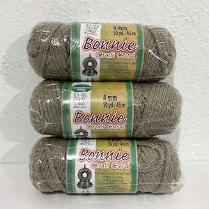 3 Skeins Bonnie Craft Cord, 4 mm - Color: THATCH, 50 yards ea, Polypropylene Fibers, Heat Fusible - Knotting, Crocheting, Knitting, Weaving