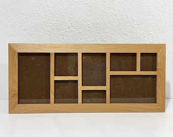 Vintage Honey Blonde Maple Picture Frame w/ Collage Mat - 18x8” Multi Photo Picture Frame w/ 8 Squares & Rectangles - Minimalist Home Decor