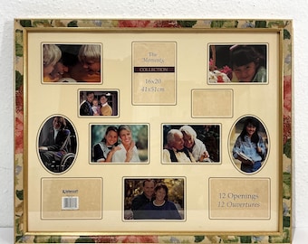 Large Decorative Floral Picture Frame w/ Collage Mat - 17x21” Speckled Gold, Pastel Multi Photo Frame w Cream & Gold Mat, 12 Photo Openings