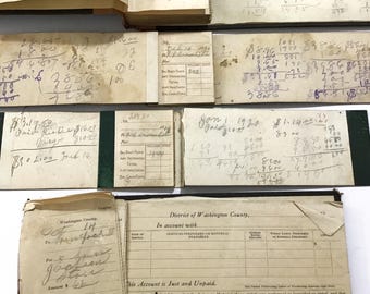 5 Antique Account Ledger Books and Checkbook Registers w/ Handwritten Entries, 1907-1920 - Washington County VA Road Work Labor Materials