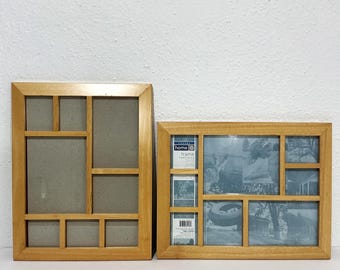 Matching Set Maple Wood Picture Frames w/ Collage Mats - 11x14” Multi Photo Picture Frames w/ 8 Squares & Rectangles - Minimalist Home Decor