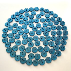 100 Peacock Blue Buttons - Iridescent Teal 2 Hole Plastic Buttons - Shimmery Round Buttons for Sewing, Crafting, Mixed Media Art Supplies