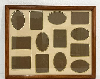 17 x 21” Wooden Picture Frame w/ Collage Mat - Multi Photo Picture Frame, Ivory & Gold Double Mat, 13 Photo Openings - Minimalist Home Decor
