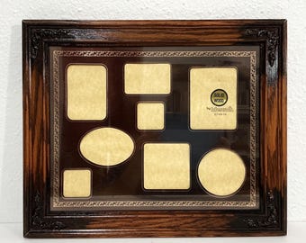 Vintage Intercraft Solid Wood Picture Frame w/ Collage Mat - 13 x 16” Multi Photo Picture Frame w/ 8 Openings for Photos - Minimalist Decor