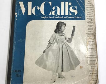 McCall's August 1955 Store Catalog Needlework and Transfer Patterns - Original Vintage 50s Fashion & Home Decor, Halloween Costumes, Dresses