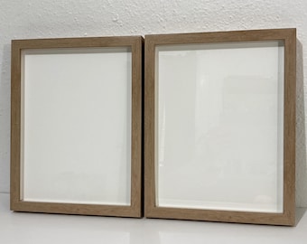 Pair of Picture Frames w/ Light Beige Whitewash Finish - 14 x 11 x 1 1/2” Matching Photo Frames - Coastal Beach, Scandinavian Style Decor