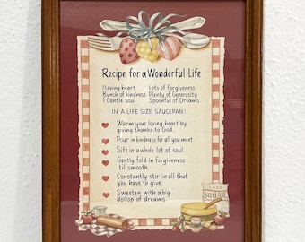 Vintage Framed Print, Home Interiors and Gifts, 2001 - Recipe for a Wonderful Life - Cozy Rustic Country Kitchen Recipe Wall Art