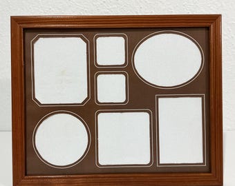 Vintage 11 x 9” Wooden Picture Frame w/ Collage Mat - Multi Photo Picture Frame w/ 7 Openings for Photos - Minimalist Home Decor