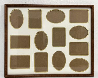 16 x 20” Wooden Picture Frame w/ Collage Mat - Multi Photo Picture Frame, White & Gold Double Mat, 13 Photo Openings - Minimalist Home Decor