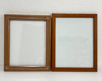 2 Picture Frames  - 12 x 9” Plain Wooden Frame and 11 x 9” Faux Woodgrain Frame w/ Floral Accent - Photo Display, Crafting, Art Frames