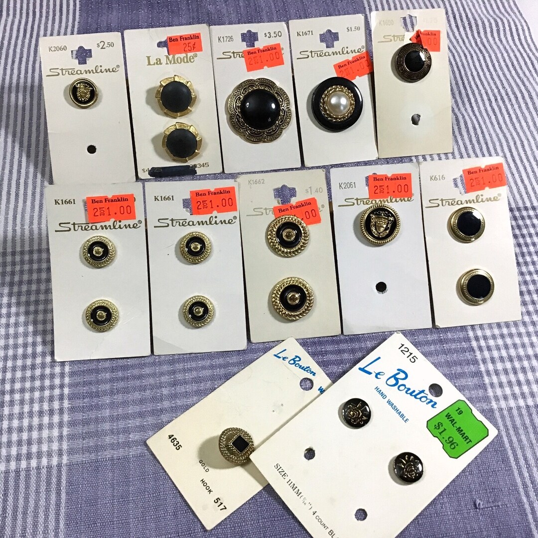 Stream Line Gold Buttons 18 Vintage Buttons Streamline La Bouton La Mode - Black Gold / White ...