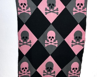 Pink Black Gray Skull & Crossbones Harlequin Blanket - Halloween Wall Art  - Punk Kawaii Pastel Goth Decor, Dia De Los Muertos