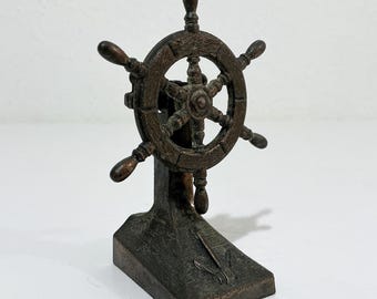 Vintage Miniature Ship Wheel Pencil Sharpener - Die Cast Metal Collectible, Dollhouse Accessory, Assemblage Supply