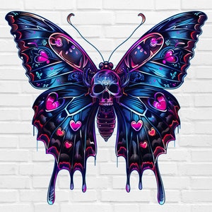 Papillon gothique PNG #13 | Tatouage de papillon monarque PNG | Crâne PNG | Papillon lunatique PNG en vol | Contour simple rétro aquarelle