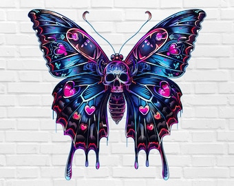 Gothic Butterfly PNG #13 | Monarch Butterfly Tattoo PNG | Skull Png | Whimsical Butterfly PNG Flying | Watercolor Retro Simple Outline