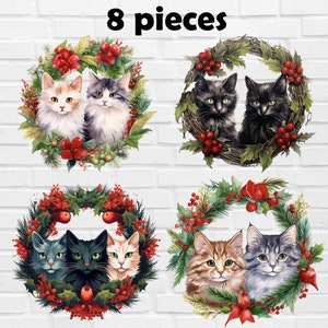 Couronne de chat PNG | Couronne de Noël de chats mignons PNG | Couronne De Joyeux Noël Chats Noirs Png