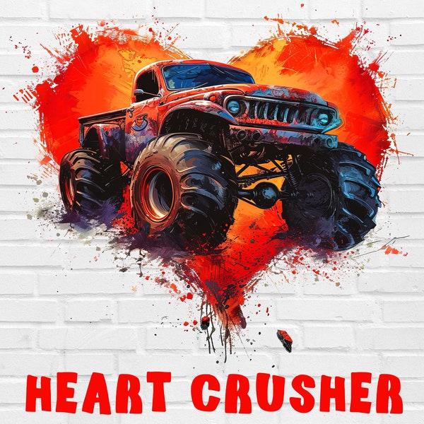 Heart Crusher PNG | Valentines Day PNG | Monster Truck Valentines PNG | Valentine Png | XoXo Png | Heart Breaker Png